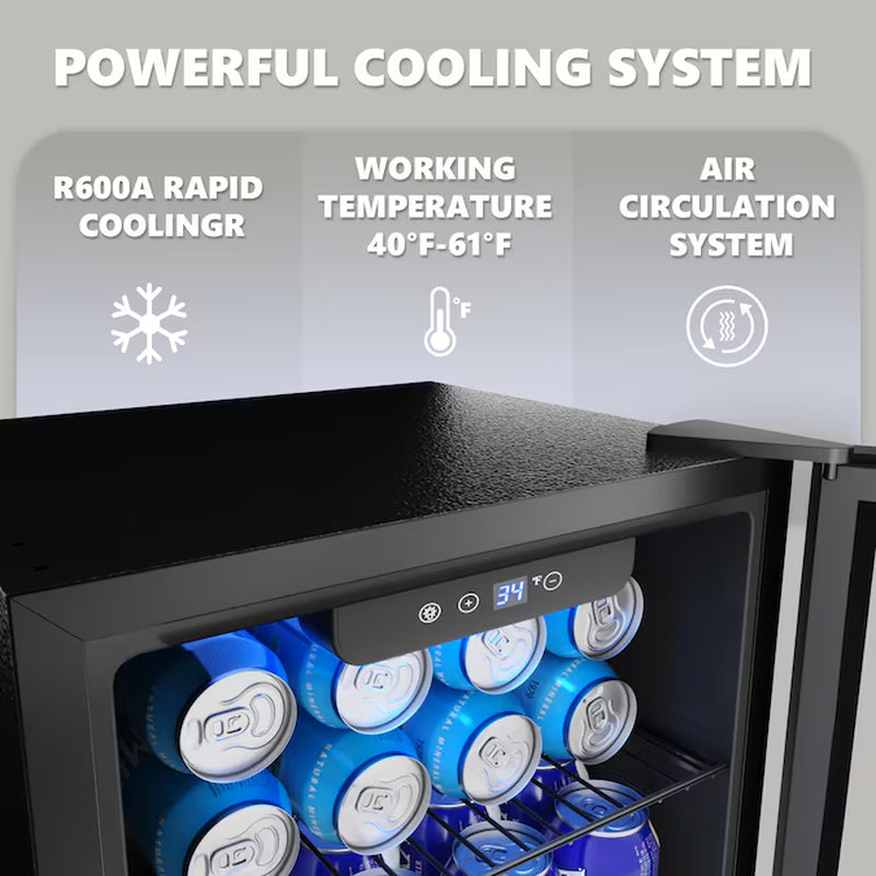 16.93-Inches W 55 -Can Capacity Black Freestanding Indoor Beverage Refrigerator with Glass Door