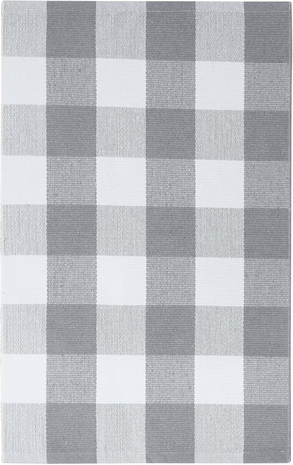 Buffalo Plaid Area Rug 4 X 6 Ft Gray and White Checkered Rug Washable Outdoor Rugs Cotton Rugs for Bedroom Front Door Mat Carpet for Front Porch Living Room Dining Room Kitchen