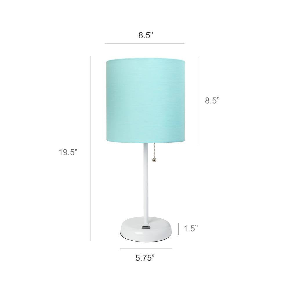 19.5 In. Aqua and White Stick Lamp with USB Charging Port