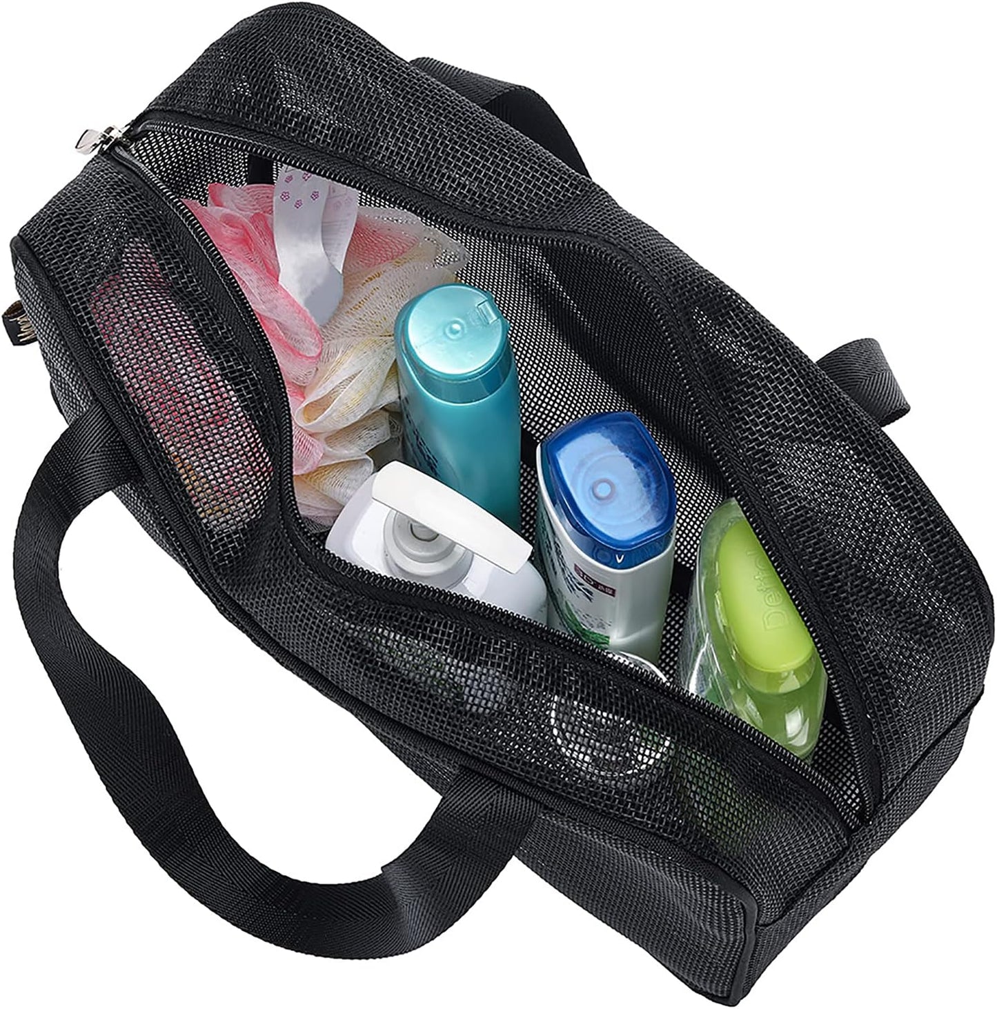 Mesh Shower Caddy Portable Toiletry Tote Gym Bag for College Dorm Bathroom (Black Large)